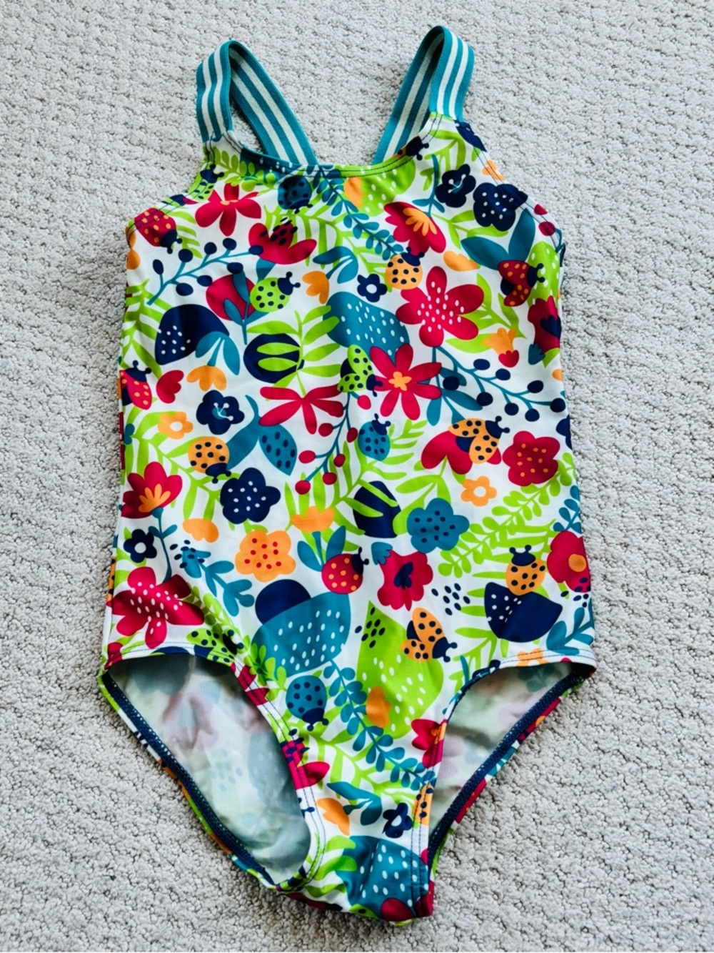 Kite Kids One-Piece Floral Swim Suit - ladybug colorful floral